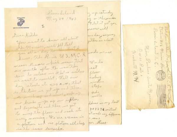 Rene Gagnon WWII-Dated Autograph Letter Signed -- ''...day starts at 4:00a.m...we wash up, make up our bunks, wipe up our rifles and bayonets...We are 64 men in a platoon...''