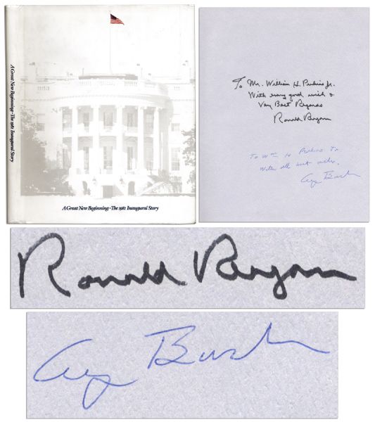 Ronald Reagan and George H.W. Bush Signed Book ''A Great New Beginning - The 1981 Inaugural Story'' -- Rare