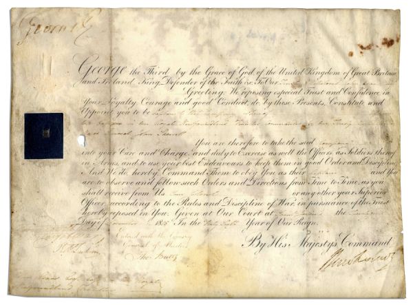 King George III Document Signed From 1805 -- Appointing a Captain in the Royal Newfoundland Fencibles