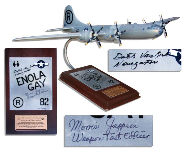 Enola Gay Model Airplane Signed by Hiroshima Flight Crew Members -- Navigator ''Dutch'' Van Kirk & Weaponeer Morris Jeppson