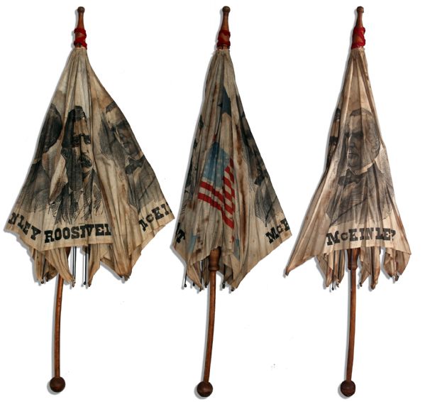 Presidential Candidate William McKinley & Running Mate Teddy Roosevelt 1900 Election Campaign Umbrella -- Clever Way to Promote the Successful Republican Candidates