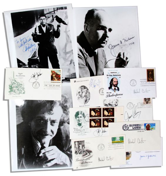 Extensive Lot of Autographs by 20th Century Literary Legends -- First Day Covers & 8 x 10 Photos Signed by Clancy, Updike, Crichton, Grisham, Michener, Stephen King and Kurt Vonnegut