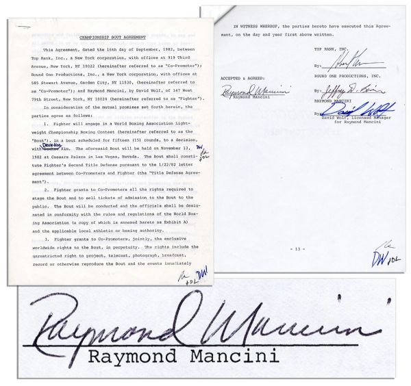 Ray Mancini Contract Signed From the Tragic Ray Mancini/Duk-Koo Kim Fight