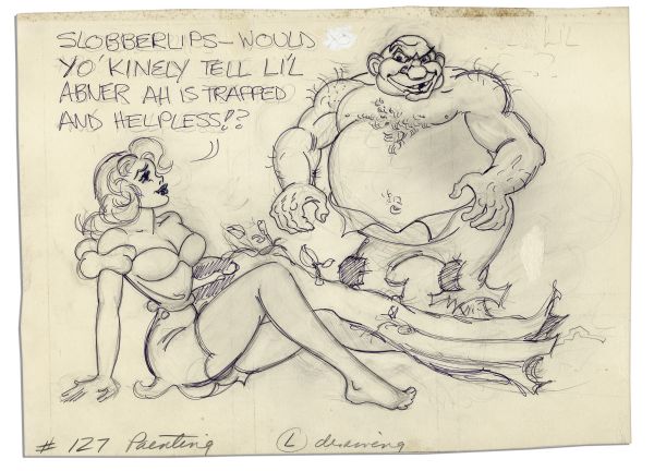 Nice and Large Early Al Capp ''Li'l Abner'' Sketch in Pencil and Ink -- Depicting Daisy Mae & Slobberlips