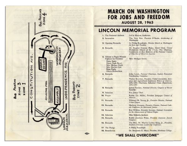 ''March on Washington for Jobs and Freedom'' Rare Program -- The Event Where Martin Luther King Delivered His ''I Have a Dream'' Speech