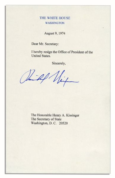Richard Nixon Souvenir Resignation Signed