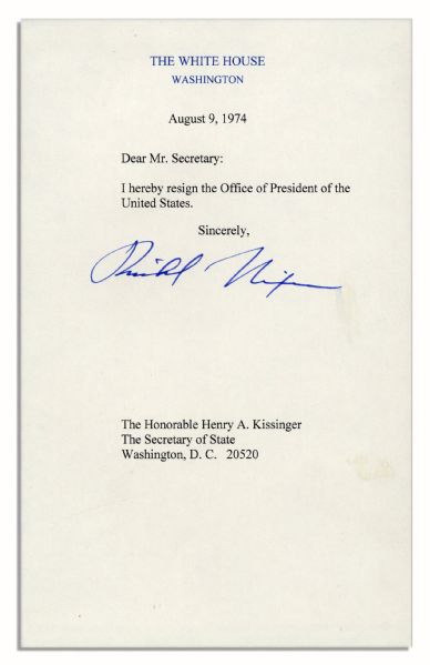 Nixon Signed Souvenir Resignation