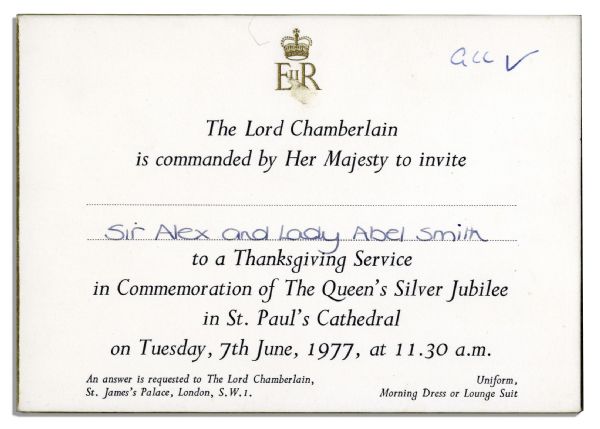 Queen Elizabeth II Silver Jubilee Invitation in 1977 Honoring Her 25 Year Anniversary as Queen