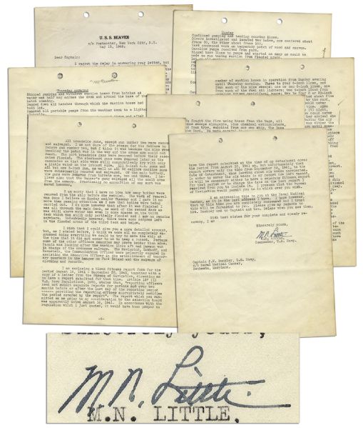Firsthand Account of Pearl Harbor by M.N. Little of the USS Beaver Signed -- ''...I have no idea how many bodies were removed...corpses left in the flooded areas of the third deck...'' -- WWII Dated