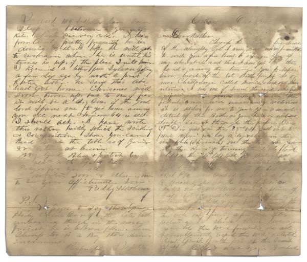 Civil War Letter -- Battles of Missionary Ridge & Lookout Mountain -- ''...storm of grape shot & canister & shell...We camped on the field of battle overnight among the dead & dying...''