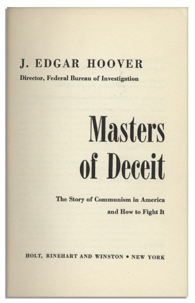 J. Edgar Hoover ''Masters of Deceit'' Signed