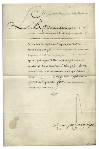 Louis XV Large Document Signed as King of France in 1755