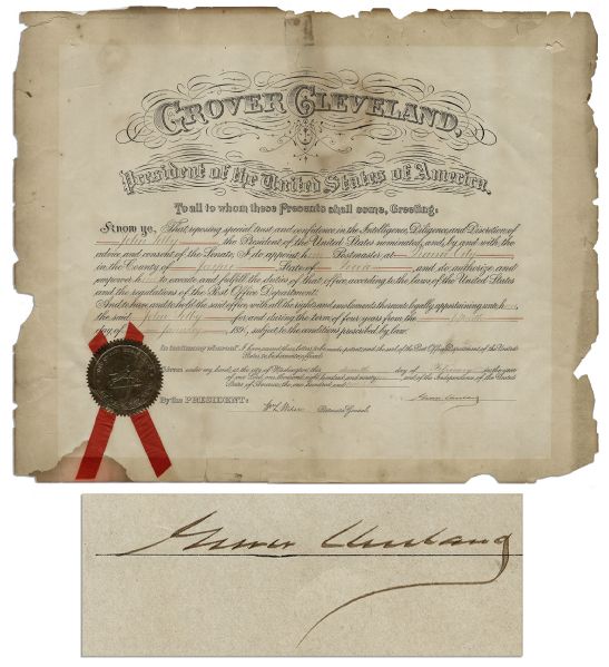 Grover Cleveland Oversized Document Signed as President