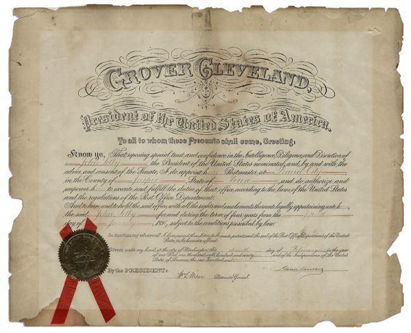 Grover Cleveland Oversized Document Signed as President