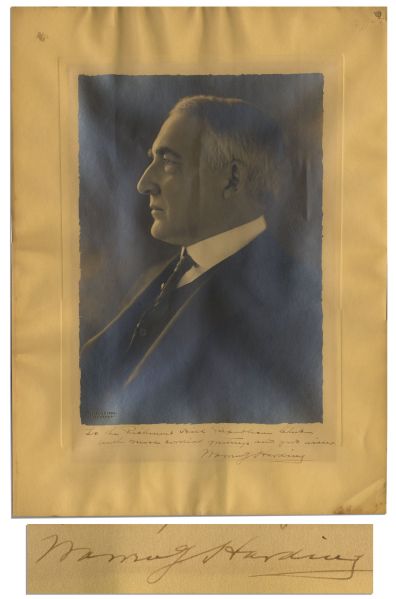 Warren G. Harding 14'' x 19'' Inscribed Signed Photo -- ''...To the Richmond Hill Republican Club...''