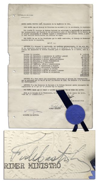Cuban Revolution Budget Document Signed by Fidel Castro in 1959