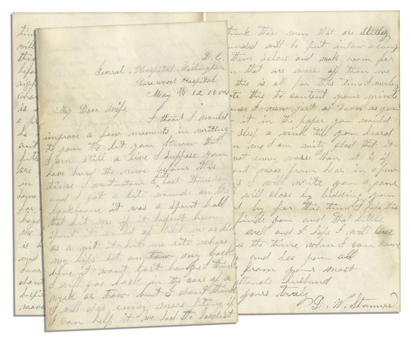 Civil War Letter Following the Battle of the Wilderness by Private Dwight W. Stannard of the 97th New York Infantry -- ''...a spent ball...hit me right where my hips set on my backbone...''