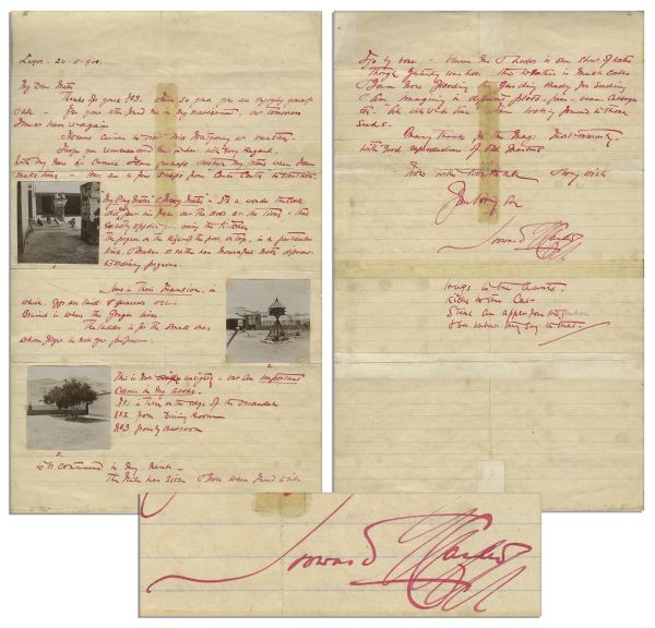 Howard Carter, Discoverer of King Tut's Tomb Autograph Letter Signed -- ''...The Nile has risen and now I ride by boat. Between me and Luxor is one sheet of water...''