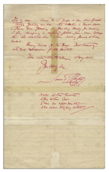 Howard Carter, Discoverer of King Tut's Tomb Autograph Letter Signed -- ''...The Nile has risen and now I ride by boat. Between me and Luxor is one sheet of water...''