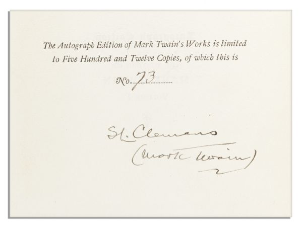 Samuel Clemens Signed Edition ''The Writings of Mark Twain'' -- Signed as Both ''Samuel Clemens'' and ''Mark Twain'' in Volume 1 of a 25 Volume Set