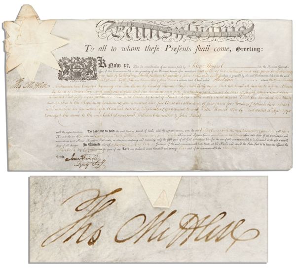 First Governor of Pennsylvania Thomas Mifflin 1795 Land Grant Signed