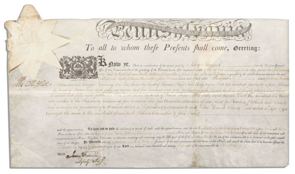 First Governor of Pennsylvania Thomas Mifflin 1795 Land Grant Signed