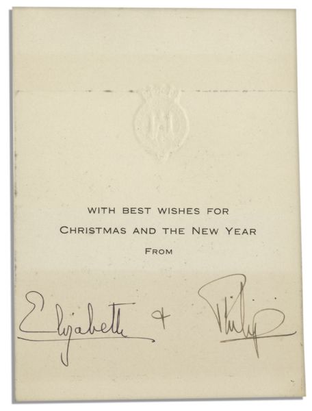 Queen Elizabeth II & Prince Philip Signed Christmas Card -- Early Signature by Elizabeth as a Princess