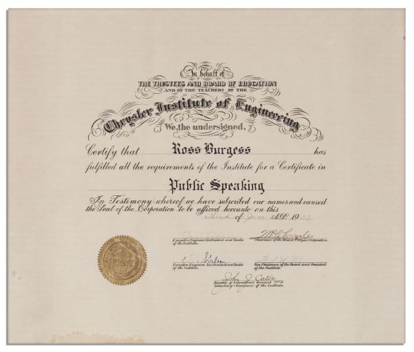 Walter Percy Chrysler Document Signed