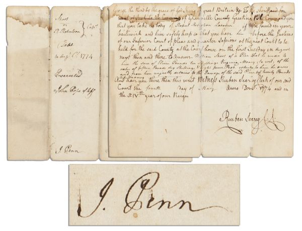 Founding Father John Penn Signed Document