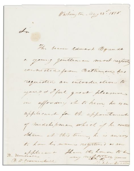Stephen Decatur Autograph Letter of Introduction Signed