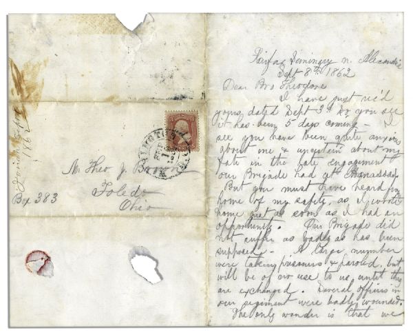Civil War Letter From a Soldier in The Second Battle of Bull Run -- ''...engagement our Brigade had at Manassas...right between two rebel forts, both of them shelling us at the same time...''