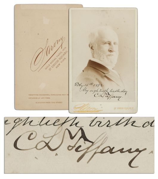 Rare Charles Lewis Tiffany of Famed ''Tiffany & Co.'' Jewelers Cabinet Photo Signed on His 80th Birthday