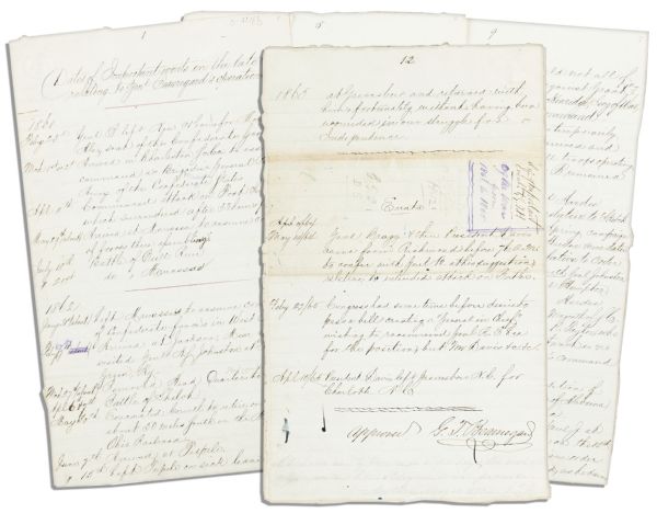 Confederate General P.G.T. Beauregard Civil War Dated Document Signed Three Times -- Chronicling His Major War Efforts