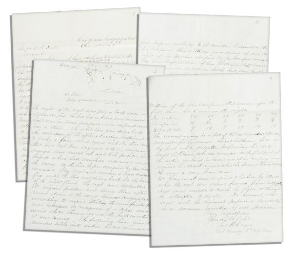 Civil War Lieutenant Colonel Thomas Ruger Handwritten Report on the Battle of Cedar Mountain -- ''...My regiment remained and continued fire until the line was driven back...''