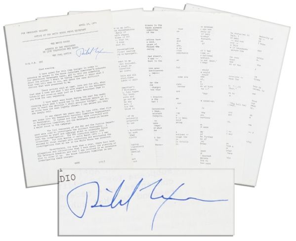 Richard Nixon Signed Press Release Pertaining to Watergate & Acknowledging His Resignation -- ''...there have been allegations...that I knew about the planning of the Watergate break-in...''