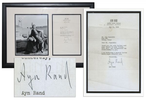 Ayn Rand Typed Letter Signed Mentioning ''The Fountainhead''