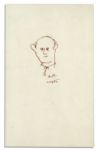 Signed Hand-Drawn Self Portrait by Great English Actor Sir Alec Guinness