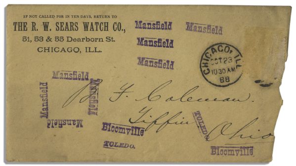 Early Richard Warren Sears Autograph Letter Signed -- Founder of Sears, Roebuck and Company -- ''...I have a few open face stem with gold filled cases...will make you a disc. of 20%...''