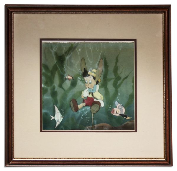 Animation Cel From 1940 Disney Classic ''Pinocchio'' -- Frame of Pinocchio During His Escapade Diving to The Bottom of the Sea to Save Geppetto After Having Been Partially Turned Into a Donkey