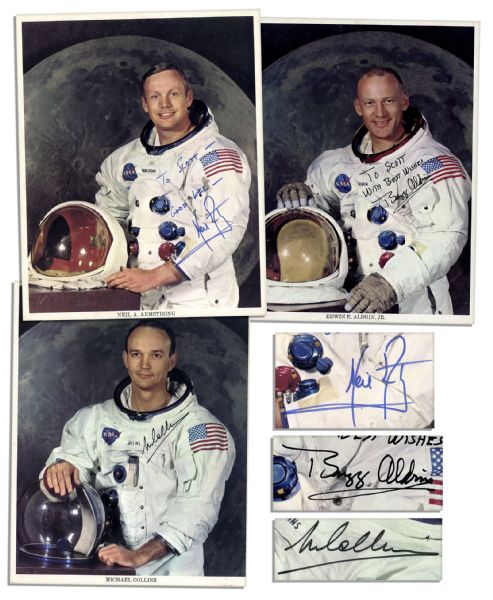 Apollo 11 Signed Photos -- Three Individual 8'' x 10'' Portrait Photos Signed by Each Astronaut -- Neil Armstrong, Buzz Aldrin, Michael Collins