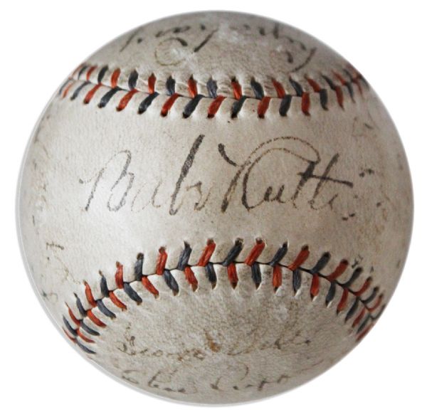 Babe Ruth Signed 1933 Yankees Ball -- Also Signed by 20 Players on the 1933 Yankees Including Lou Gehrig -- With PSA/DNA COA