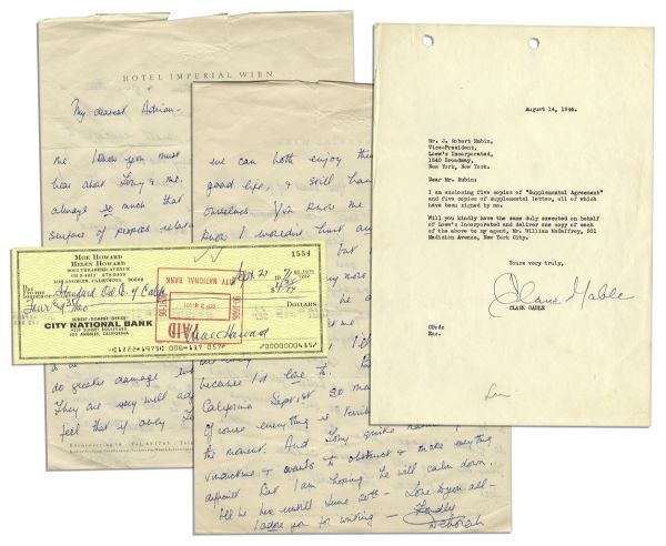 Lot of Hollywood Greats -- Clark Gable Typed Letter Signed, Moe Howard Signed Check & Deborah Kerr Autograph Letter Signed -- ''...I simply cannot continue living dishonestly to myself...''