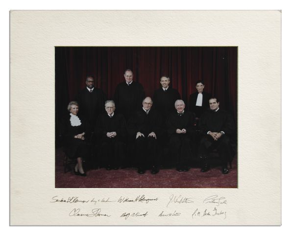 Supreme Court Justices Photo Display Signed by 7 Members of the Rehnquist Court From 1993-1994 -- Measures 20'' x 16''
