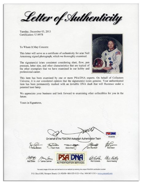 Neil Armstrong Uninscribed & Signed 8'' x 10'' NASA Photo -- With PSA/DNA COA