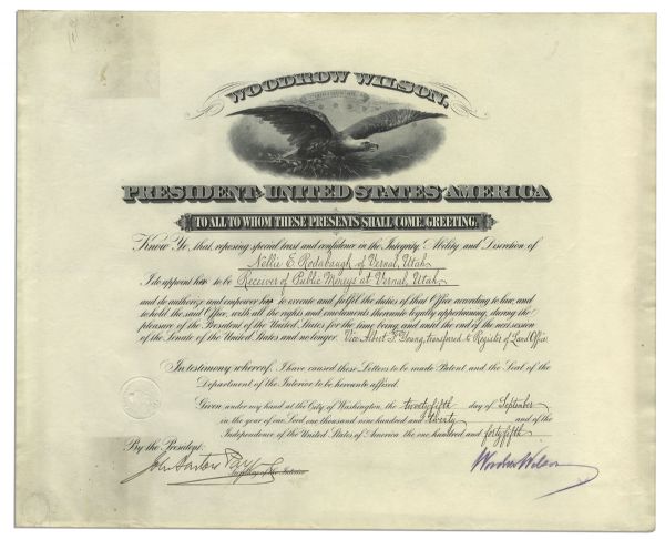 Woodrow Wilson Document Signed as President