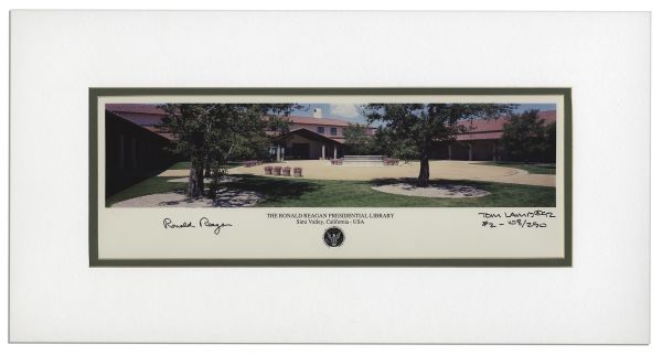 Ronald Reagan Signed Photograph of the Ronald Reagan Presidential Library in Simi Valley, California -- Double-Matted to 20'' x 10.75''
