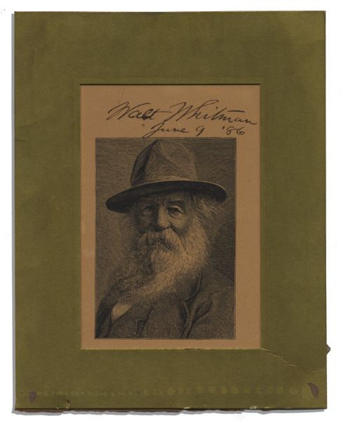 Rare Walt Whitman Signed Portrait Engraving -- With PSA/DNA COA