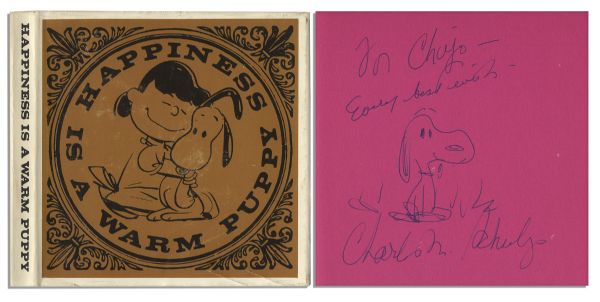 Charles Schulz Hand-Drawn Snoopy Sketch, Within His Classic Book, ''Happiness is a Warm Puppy''