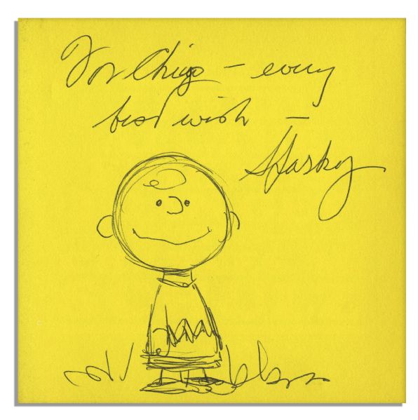 Charles Schulz ''Peanuts'' Book With Hand-Drawn Sketch of Charlie Brown