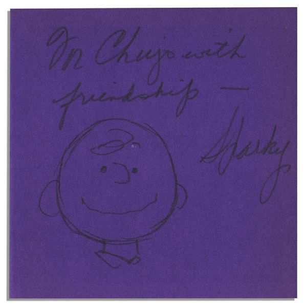Charles Schulz Hand-Drawn Sketch of Charlie Brown, Within His Signed ''Peanuts'' Book, ''Happiness is a Sad Song''